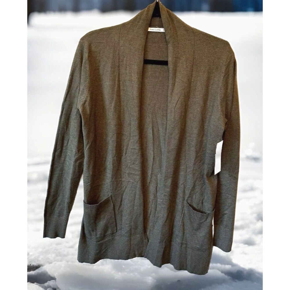 Pink Clover‎ Sweater Cardigan Small Open Olive Green Stretch Pockets NWOT NEW